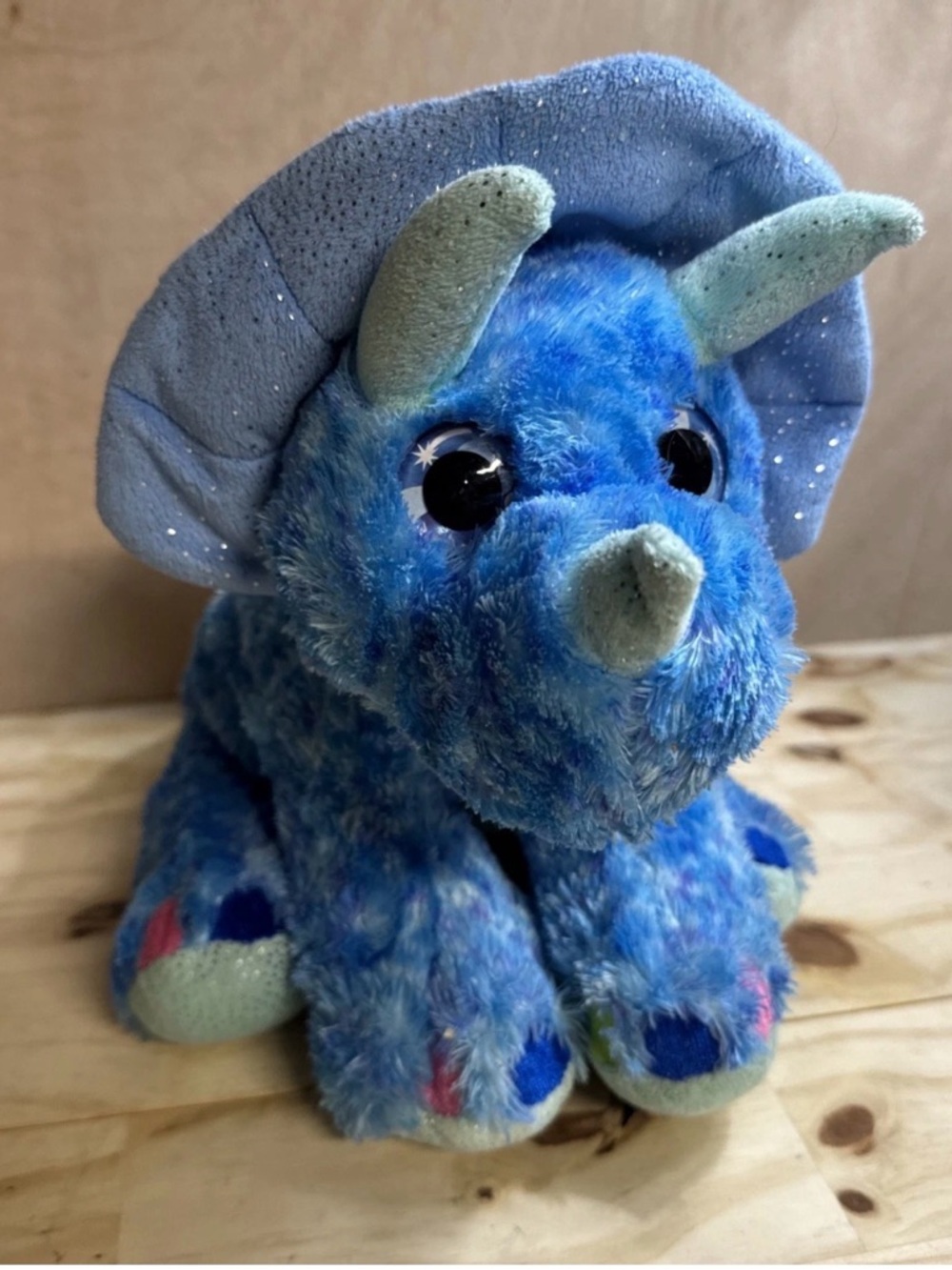 Wild Republic Blue Sparkle 10" Plush Triceratops Stuffed Animal Dinosaur 2017